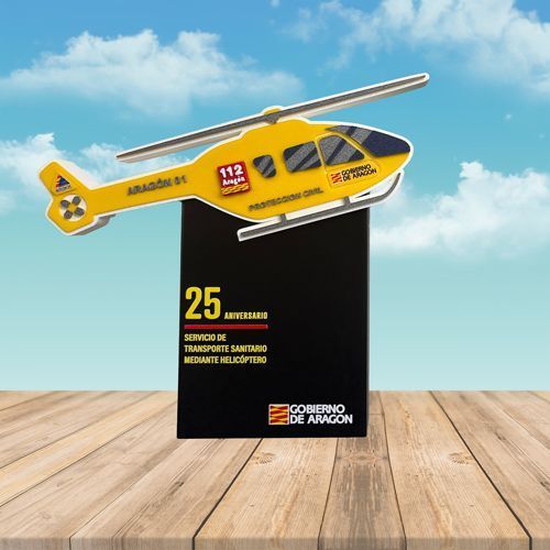 Trofeo personalizado SERVICIO DE TRANSPORTE SANITARIO MEDIANTE HELICÓPTERO, 112, Gobierno de Aragón